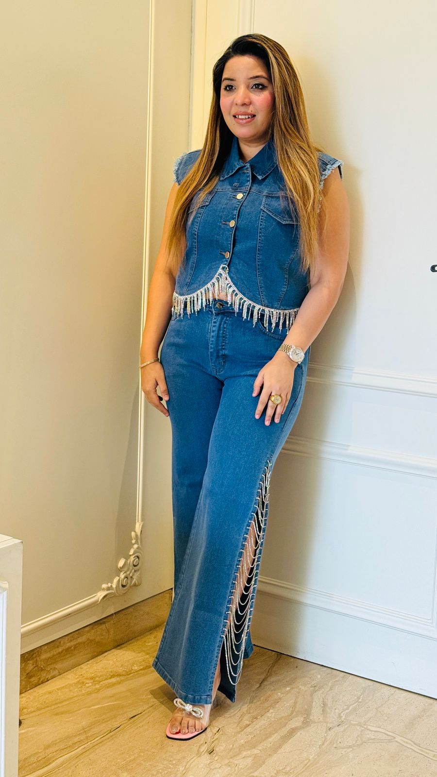 Pearl Waist Denim- Blue, Navy